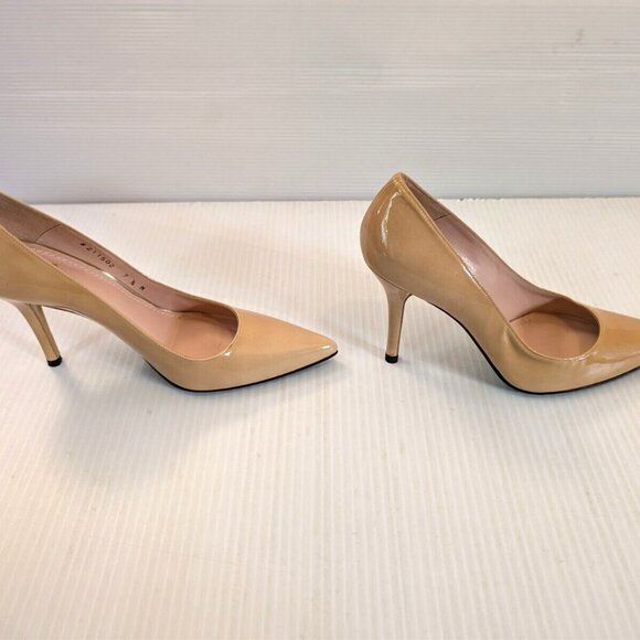 Stuart Weitzman Nude Beige Brown Taupe Patent Leather Stiletto Pumps - Picture 4 of 8